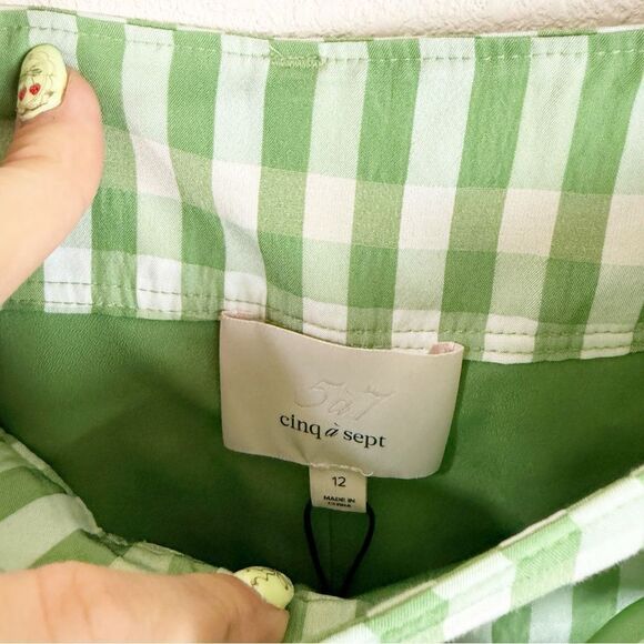 Cinq A Sept Green Plaid Paper Bag Shorts Silk Size 12 - Picture 3 of 5